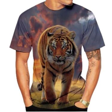 Imagem de Camiseta masculina e feminina estampada em 3D camiseta tigre camiseta verão recreativo animal, Amarelo, GG