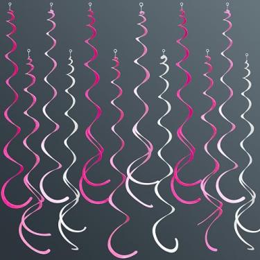 Imagem de 36 peças rosa choque pendurado redemoinho decorações ombré rosa branco feltro espiral espiral decoração de teto guirlanda para aniversário, despedida de solteira, casamento, chá de noiva, noivado,