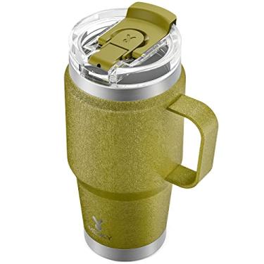 Imagem de Meoky Caneca de viagem de 680 g, copo de aço inoxidável com isolamento triplo com alça e tampa de canudo 2 em 1, 100% à prova de vazamento, mantém frio por 24 horas ou quente por 8 horas, adequado