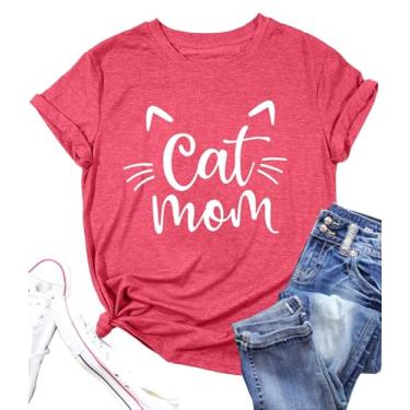 Imagem de Camisetas Cat Mom para mulheres Cat Mama camisetas para amantes de animais de estimação, camisetas divertidas com estampas de gatos, Gato rosa, GG
