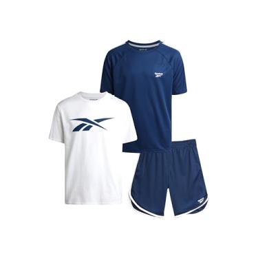 Imagem de Reebok Conjunto de shorts ativos para meninos - camiseta básica de 3 peças, camiseta de manga curta de desempenho e shorts de ginástica - conjunto esportivo (8-12), Azul empoeirado, 12
