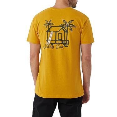 Imagem de Hang Ten Camiseta masculina gráfica - Camisetas estampadas confortáveis para homens - Camiseta estampada em tela de manga curta, Old Gold | Camiseta Sand Retreat Goods Ss, G