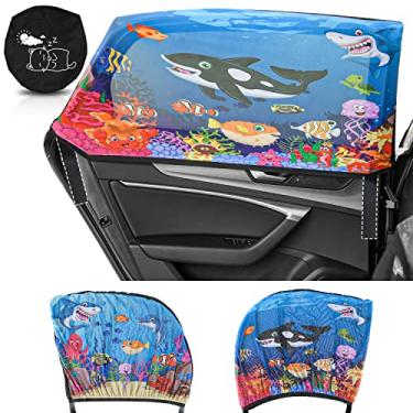 Imagem de MOVINPE Persiana de janela de carro para bebês, pacote com 2 telas de janela traseira de malha respirável, persianas solares extensíveis universais, bloco de calor e UV, protetor de privacidade para bebês infantis (submarino)