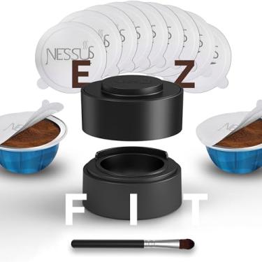 Imagem de Nessus Kit de cápsulas Vertuo reutilizáveis, [ALSeal EZ FIT] para cápsulas Nespresso reutilizáveis com 150 peças de tampas de vedação de folha de alumínio, suporte, escova, para recarregar cápsulas Vertuo Nespresso Vertuo Cápsulas reutilizáveis de vertuoline