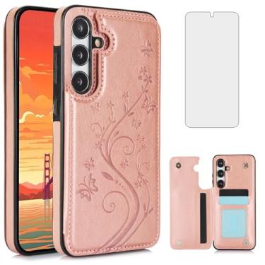 Imagem de Capa de telefone para Samsung Galaxy S24 Plus S24+ 5G com protetor de tela de vidro temperado suporte para cartão capa carteira flip couro celular acessórios S24plus 24S + S 24 24+ 2024, 6,7 polegadas