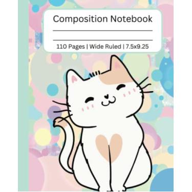 Imagem de Caderno de composição de gatos pautado largo: fundo temático de gato fofo | Caderno de composição rosa fofo para estudantes, meninas, adolescentes e mulheres | pautado amplo | caderno | 19 x 23,5 cm |