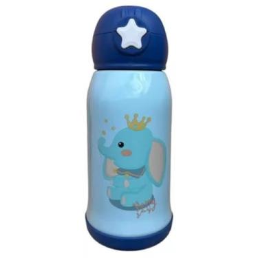 Imagem de Garrafa Térmica Infantil Aço Inox Com Canudo Silicone Escolar 500ml (Elefante)