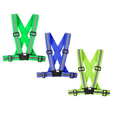 Imagem de Famnosta Colete refletivo de corrida, pacote com 3, colete de segurança ajustável para mulheres e homens, colete de alças refletivas de alta visibilidade para corrida, ciclismo, motociclismo (verde,