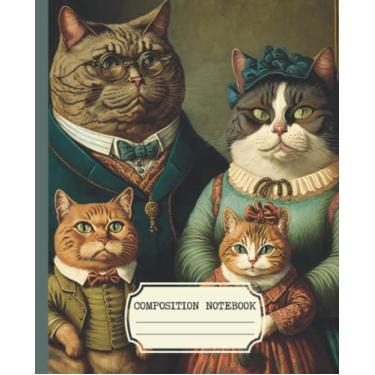 Imagem de Caderno de composição: design de capa de família de gatos estética vintage