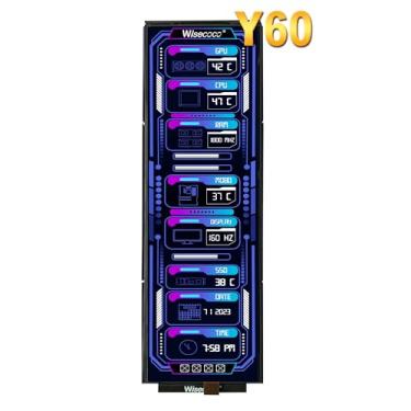 Imagem de wisecoco Tela LCD com barra de 12,6 polegadas, monitor HDMI, 1920 x 515 IPS, kits faça você mesmo, dois alto-falantes integrados para Hyte Y60, computador, jogos, PC, CPU, GPU, monitor secundário,