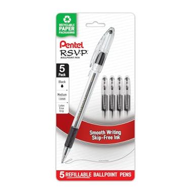 Imagem de Pentel Caneta esferográfica RSVP, (1,0 mm), linha média, tinta preta, pacote com 5 (BK91BP5A)