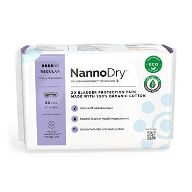 Imagem de NannoDry Absorventes para incontinência natural – Almofadas de vazamento de bexiga de algodão orgânico – Almofadas para gravidez, pós-parto e menopausa para homens e mulheres – Regular (20 unidades (pacote com 1))