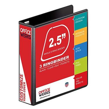 Imagem de Fichário de 3 anéis, anel D de 6,3 cm, comporta páginas de 21,5 x 28 cm, capa transparente resistente, lombada durável (8 cm), fichário de apresentação com bolsos – preto