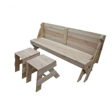 Imagem de Banco Que Vira Mesa 2m Eucalipto Com Par De Banquetas