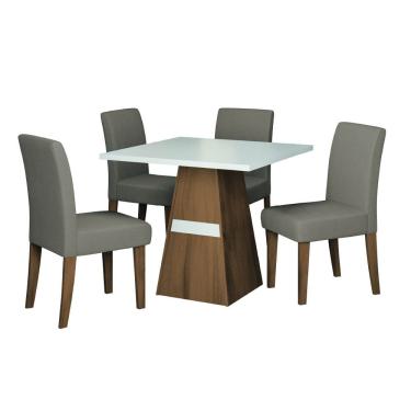 Imagem de Conjunto de Mesa Sala de Jantar Trieste 0,90m Quadrada com 4 Cadeiras Estofado Suede Madeirado/Mascavo