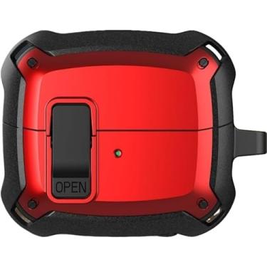 Imagem de Pacote com 2 capas de segurança para Samsung Galaxy Buds 3 Pro Buds3 capa à prova de choque Funda com gancho, vermelha