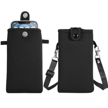 Imagem de Bolsa de neoprene para celular com alça transversal compatível com Galaxy S24 Ultra S23 Ultra S24+ S23 FE / A55 A35 A25 A15 A54 A34 A14 / iPhon 15 Pro Max / Pixel 8 Pro / OnePlus 12 (preto, GG)