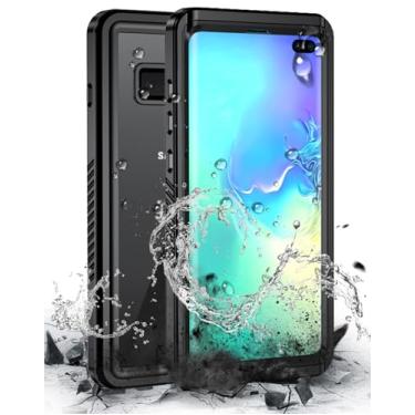 Imagem de Hualele Galaxy S10 Plus Capa à prova d'água, lente embutida e protetor de tela resistente à prova de choque IP68 subaquática para Samsung Galaxy S10+ preta