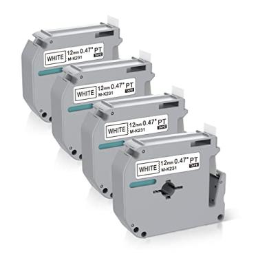 Imagem de 4 x fitas de substituição para Brother P Touch M Tape M-K231 M-K231s MK231 MK-231 MK-231 M231 12 mm 0,47 branco, compatível com Brother P Touch PT-M95, PT-90, PT-70, PT-65, PT-85 refil de