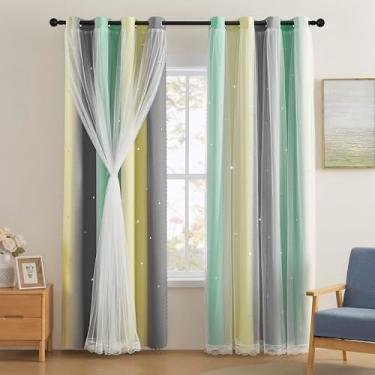 Imagem de XiDi Cortinas amarelas e arco-íris para quarto de crianças e meninas - Blackout, cinza...