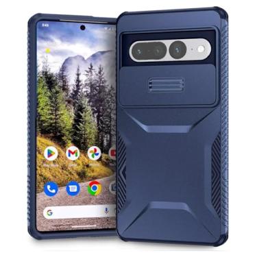 Imagem de Ueokeird Capa para Pixel 7 Pro, capa para Google 7 Pro GE2AE com capa para câmera deslizante, capa de telefone resistente à prova de choque para Google Pixel 7 Pro azul