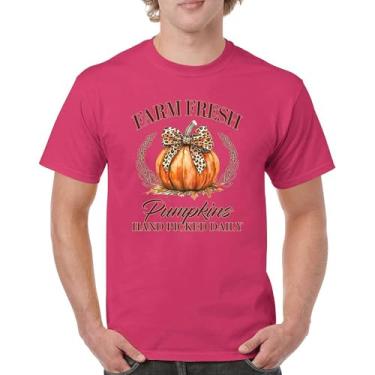 Imagem de Camiseta masculina fofa Farm Fresh Pumpkins outono estação aconchegante festival labirinto de milho Dia de Ação de Graças Peru Dia de Ação de Graças Outono, Rosa choque, 5G