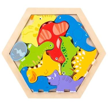 Imagem de Quebra-Cabeça de Madeira 3D para Desenvolvimento Infantil, Brinquedo Educativo Montessori (Dinossauros)