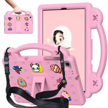 Imagem de AKABEILA Compatível com Samsung Galaxy Tab A 10.1 (2019)/Lenovo Tab M10 HD 2ª geração/Tab K10/M10 Plus 10,3 polegadas, capa infantil com alça de ombro e alça de suporte, rosa