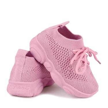 Imagem de Tênis para bebês meninas meninos branco caminhada descalço 18-24 meses tamanho 5 bico largo verão sola macia flexível dinossauro torcida tênis respirável futebol ao ar livre borracha tênis, Rosa