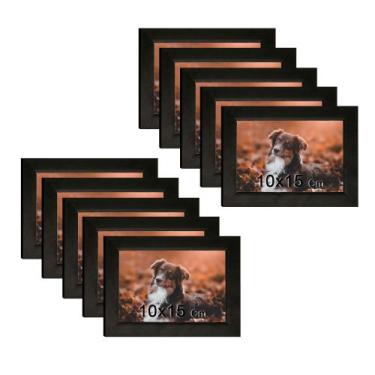 Imagem de Kit 10 Porta Retratos C/vidro 10x15 Moldura Preta para fotos e decoraç
