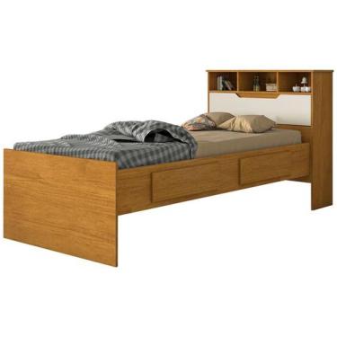 Imagem de Cama Solteiro Conquista Móveis Ravena Cinamomo e Off-White, Cinamomo e