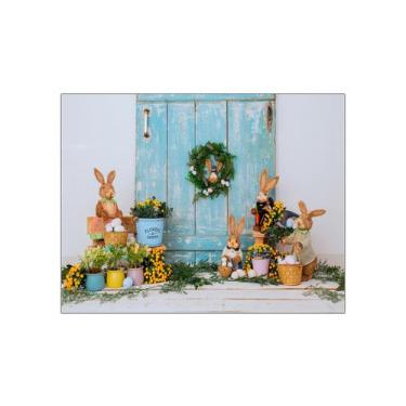Imagem de Fundo Fotográfico 1,55 X 1,20 - Pascoa Coelhos Flores 032 - Via Cores