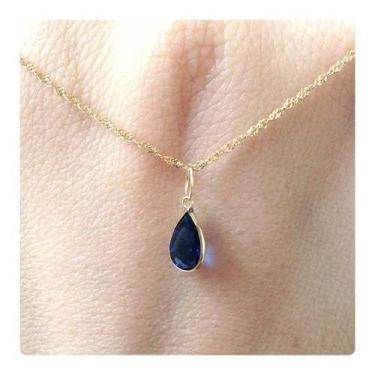 Imagem de Pingente Gota Azul Safira Joia De Ouro 18k 750 - Rd Magazine
