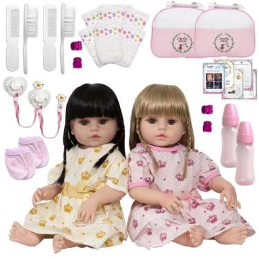 Imagem de 2 Bebê Reborn Menina Gêmeas + Acessórios + Bolsa Maternidade - Cegonha