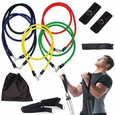 Imagem de Kit Tubing Elástico 11 Itens Treinamento Funcional Pilates, - Mr Venda