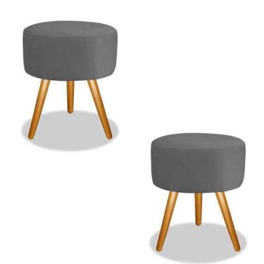 Imagem de Kit 2 Puff Puf Banqueta Magnus Redondo Cinza Pés Castanho - Decore.Com