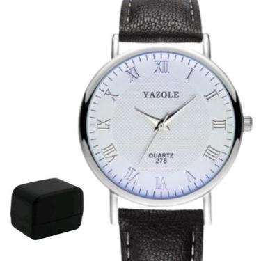 Imagem de Relógio Masculino Yazole 278 Preto Fundo Branco + Caixa, Preto, Preto,