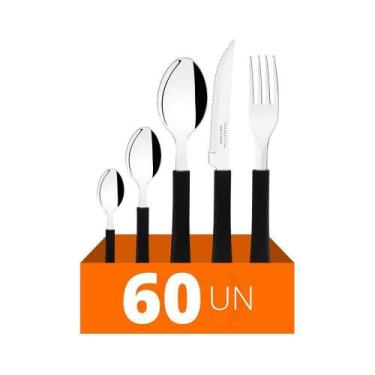 Imagem de Faqueiro 60 Peças Leme Aço Inox Cabo Preto Pbag - Tramontina