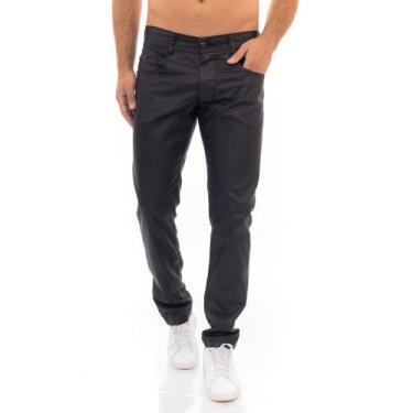 Imagem de Calça Masculina Preta Sarja material sintético Resinada Slim - Boxer J