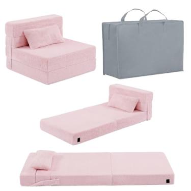 Imagem de Givjoy Colchão dobrável para sofá-cama para crianças com travesseiro, tapete dobrável lavável para dormir na creche, sofá dobrável para crianças, cadeira futon, cama com bolsa de armazenamento para