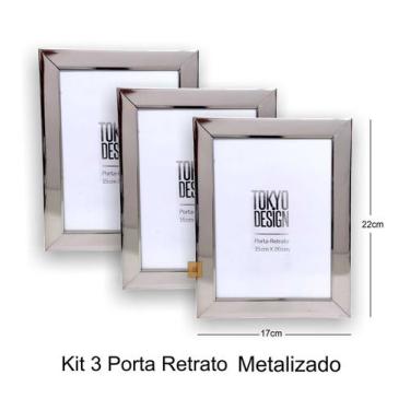 Imagem de Kit 3 Porta Retrato Metalizado Luxo 15x20 Moldura de Fotos - Tokio Des