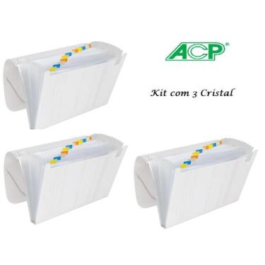 Imagem de Pasta Sanfonada Plastica A4 12 Div. Cristal Kit c/3 Pcs ACP
