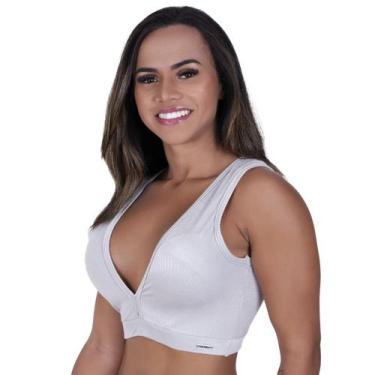 Imagem de Top fitness feminino decote v bojo cirrê relevo poliamida manu-orbis -