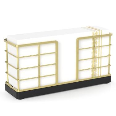 Imagem de Wican Suporte vertical de guardanapo de banheiro ocupa menos espaço para pequenos hóspedes de banheiro bandeja de toalha de carvalho e ferro para lavabo cesta de madeira para toalhas de mão de papel