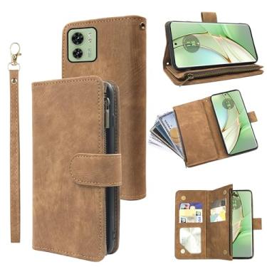 Imagem de Capa tipo carteira compatível com Moto Edge 40 e couro vintage premium com suporte para cartão de crédito para Moto Edge 40 masculino feminino marrom