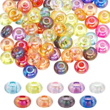 Imagem de SUNNYCLUE 1 caixa 100 peças contas de lentilha de 14 mm contas de acrílico abaco plástico transparente colorido oblato grande contas de orifício para pulseira, joias, artesanato, canetas, decoração,