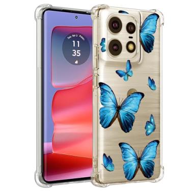 Imagem de Yerebel Capa para Moto Edge 50 Pro, capa fofa para Motorola Edge 50 Pro, capa de silicone de borracha macia TPU transparente flexível para Motorola Edge 50 Pro 5G borboleta azul