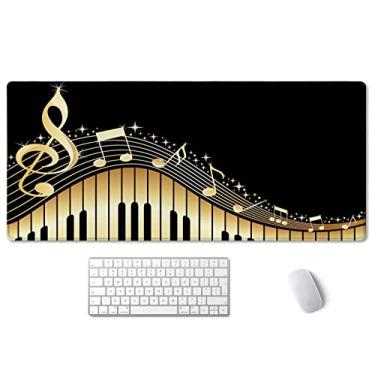Imagem de SSOIU Old Vintage Piano and Music Note Mouse Pad 35.5 X 15.7 Inch XXL Black Full Desk Mousepad Extended Large Non-Slip Rubber Base Waterproof Big Keyboard Mat with Stitched Edges for Gaming and Office