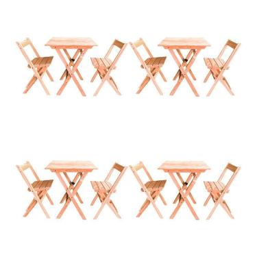 Imagem de Kit 4 Conjuntos Mesa Dobrável Para Bar E Restaurante 60x60cm Com 2 Cadeiras Em Madeira Maciça - Cru - Bege