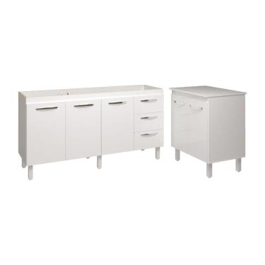 Imagem de Cozinha Balcão Armário Gabinete De Pia 150 Cm Deise E Balcão Jane Para Microondas Ou Forno Elétrico Branco